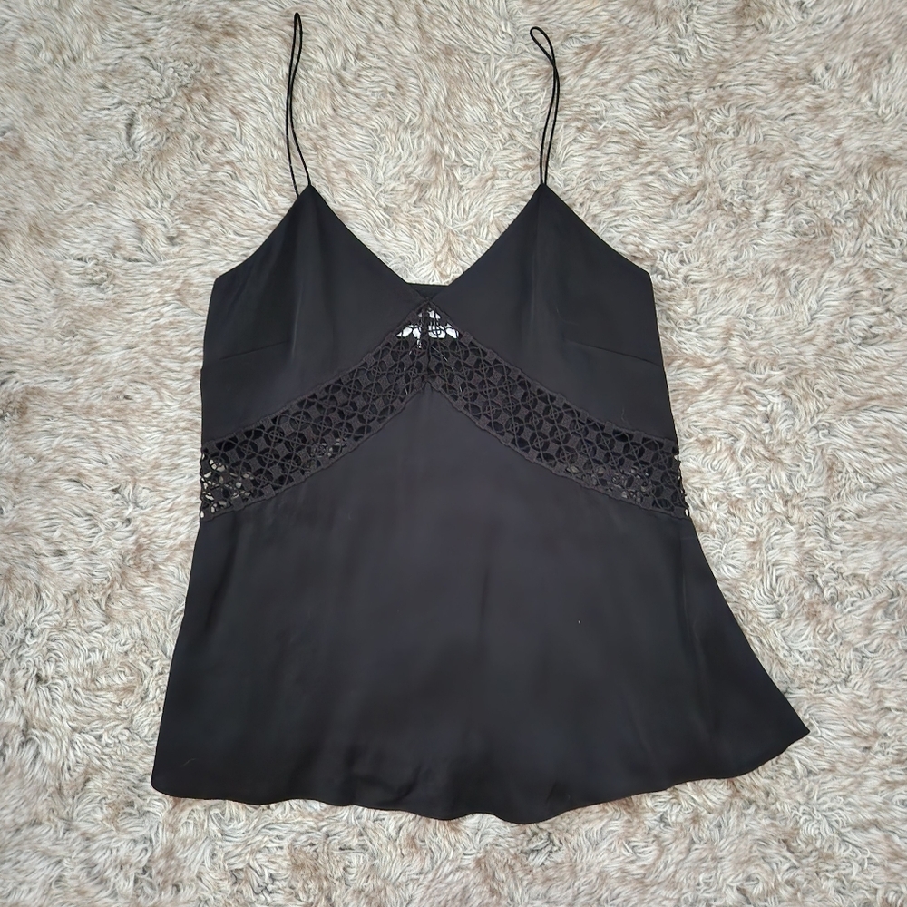 Saint Art Spaghetti Strap Tank Top With Open Knit Detail Black Women's Small
